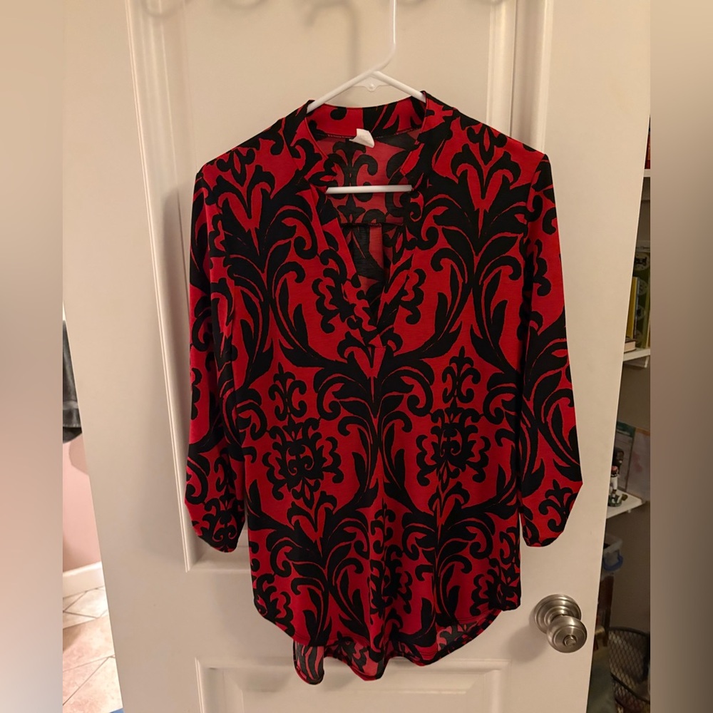 Red and black tunic top